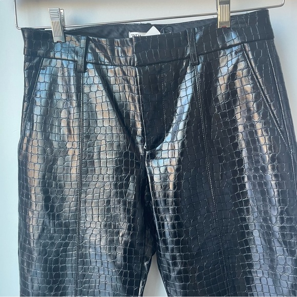ZARA TROUSERS CROCO ANIMAL EFFECT FAUX LEATHER PANTS BLACK - Picture 5 of 8